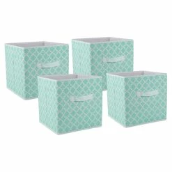 Best reviews of ๐งจ DII 11" Square Polyester Cube Lattice Storage Bin In Aqua Blue (Set Of 4) ๐