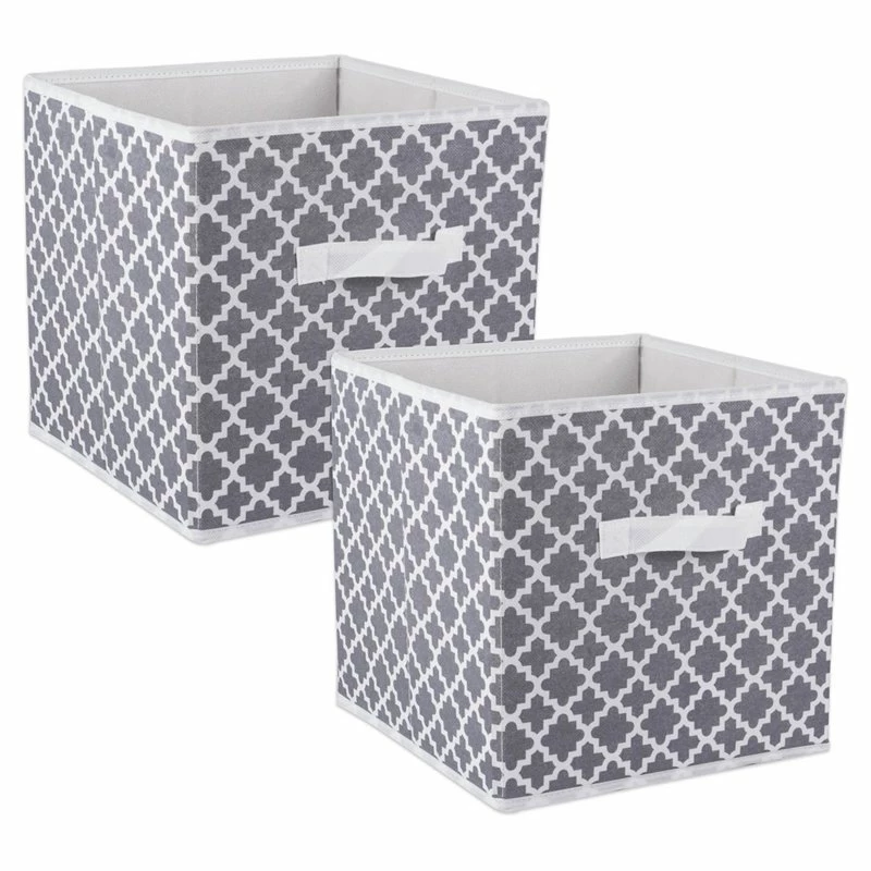 Discount ❤️ DII 12.9" Square Polyester Cube Lattice Storage Bin In Gray (Set Of 2) 😉