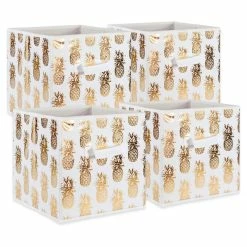 Best deal ✔️ DII 11" Square Polyester Cube Pineapple Storage Bin In White/Gold (Set Of 4) 😍