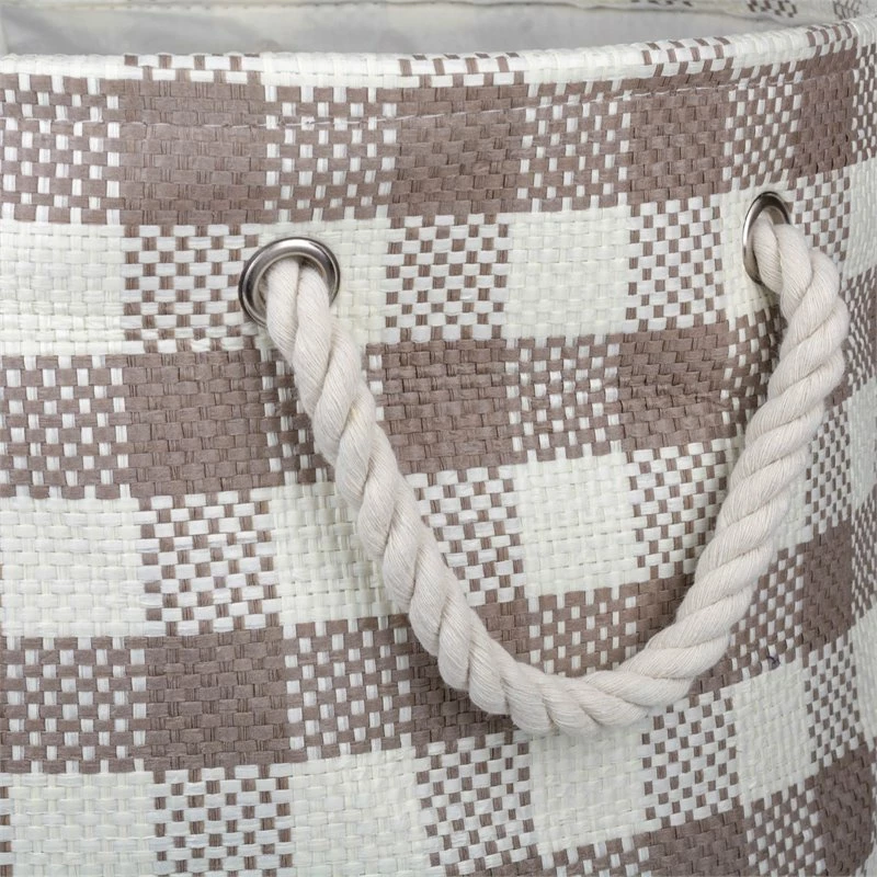 Best Sale โ๏ธ DII 13.75" Round Modern Style Paper Medium Checkers Bin In Stone ๐ - Image 2