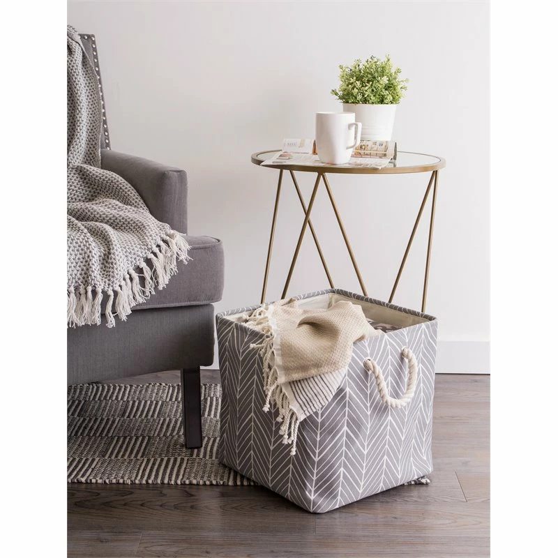 Best deal ๐ DII 11" Square Modern Polyester Herringbone Storage Bin In Gray ๐ - Image 2