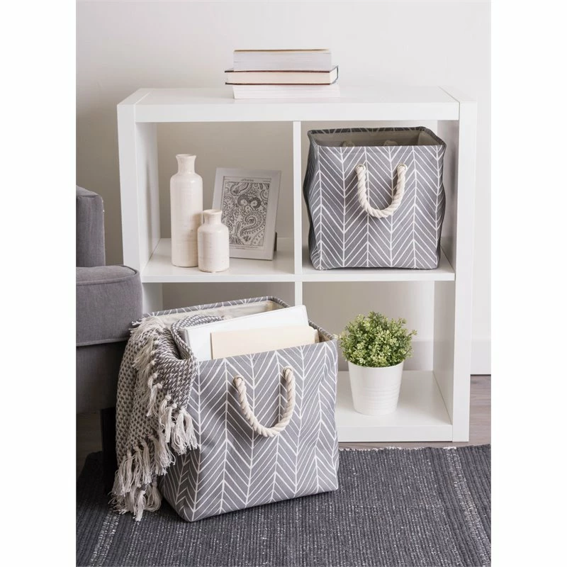 Best deal ๐ DII 11" Square Modern Polyester Herringbone Storage Bin In Gray ๐ - Image 3