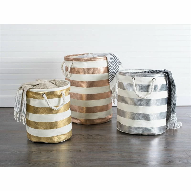 Hot Sale ๐ DII Round Modern Style Paper Stripe Large Storage Bin In Silver ๐ - Image 2