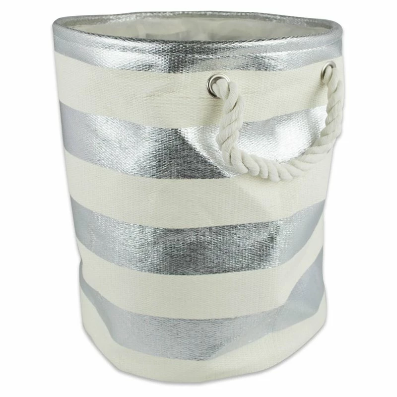 Brand new ๐งจ DII Round Modern Style Paper Stripe Medium Storage Bin In Silver ๐