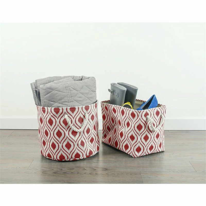 Promo 😀 DII Round Modern Style Polyester Ikat Large Storage Bin In Barn Red ❤️ - Image 2