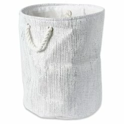 Wholesale 🌟 DII Round Modern Paper Lurex Medium Storage Bin In White/Silver 🔔