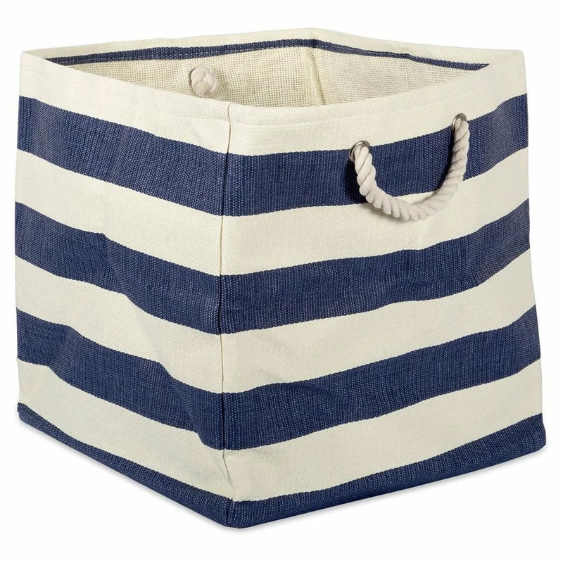Coupon ๐ DII Square Modern Style Paper Stripe Cube Storage Bin In Nautical Blue ๐