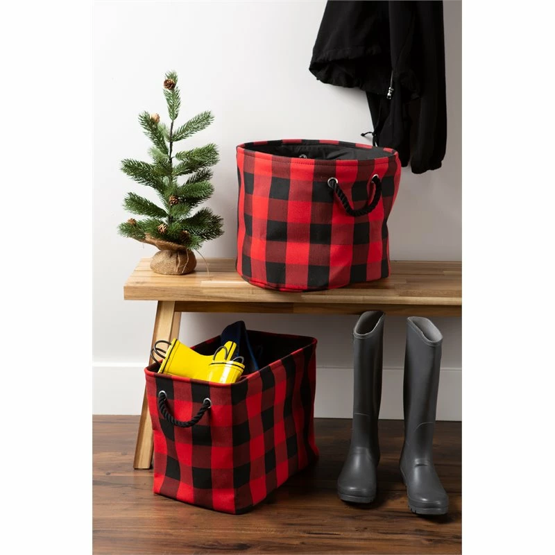 Cheap ๐ DII Round Polyester Buffalo Check Medium Storage Bin In Red/Black ๐ - Image 2
