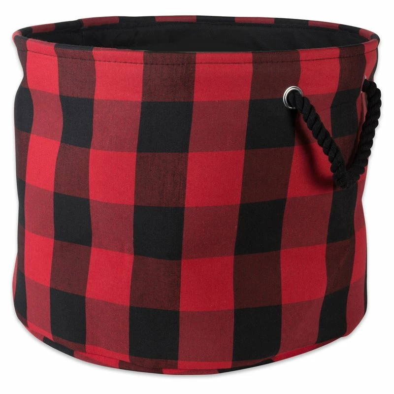 Cheap ๐ DII Round Polyester Buffalo Check Medium Storage Bin In Red/Black ๐