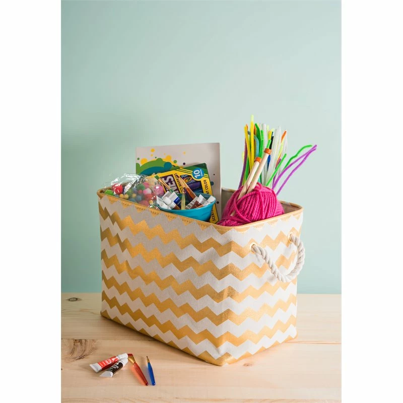 Flash Sale โ๏ธ DII 12" Rectangle Modern Polyester Chevron Large Storage Bin In Gold โ - Image 2