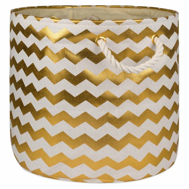 Cheap ๐ DII 16" Round Modern Polyester Chevron Large Storage Bin In Gold ๐