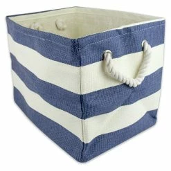 Best Sale 💯 DII Rectangle Modern Style Paper Stripe Large Storage Bin In Nautical Blue 😀