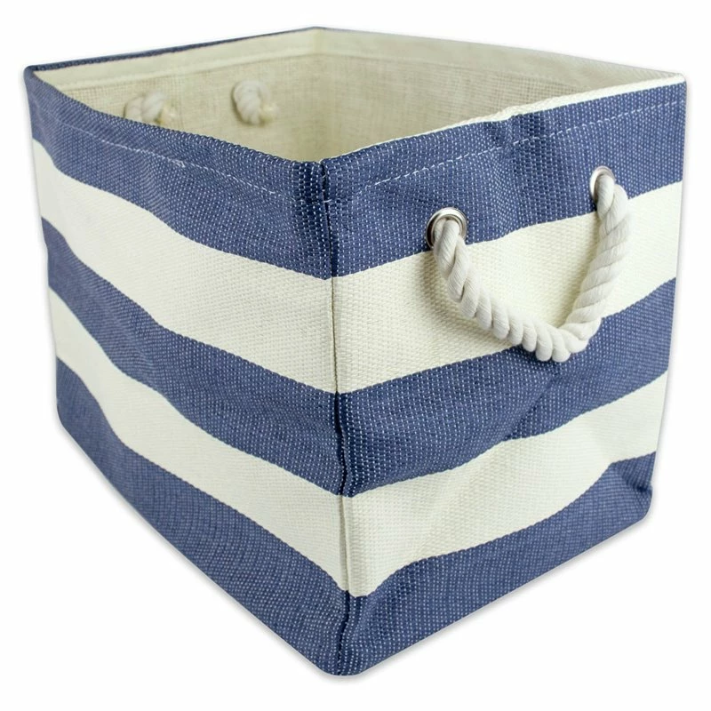 Best Sale 💯 DII Rectangle Modern Style Paper Stripe Large Storage Bin In Nautical Blue 😀