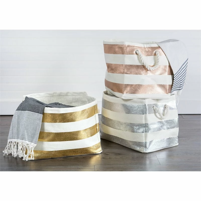 New 😍 DII Rectangle Modern Style Paper Stripe Medium Storage Bin In Silver 🥰 - Image 2