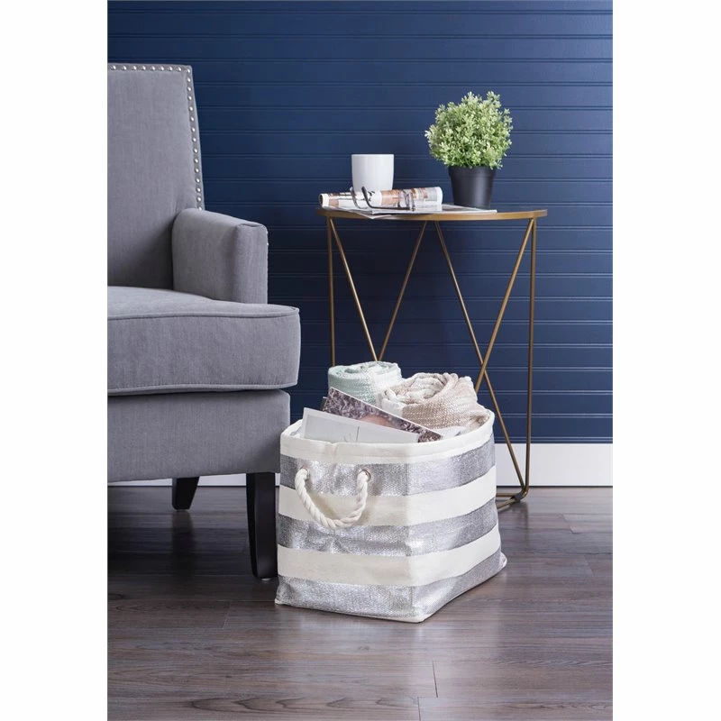 New 😍 DII Rectangle Modern Style Paper Stripe Medium Storage Bin In Silver 🥰 - Image 3
