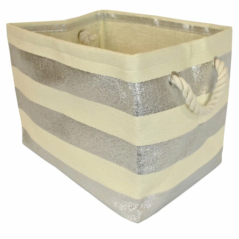New 😍 DII Rectangle Modern Style Paper Stripe Medium Storage Bin In Silver 🥰