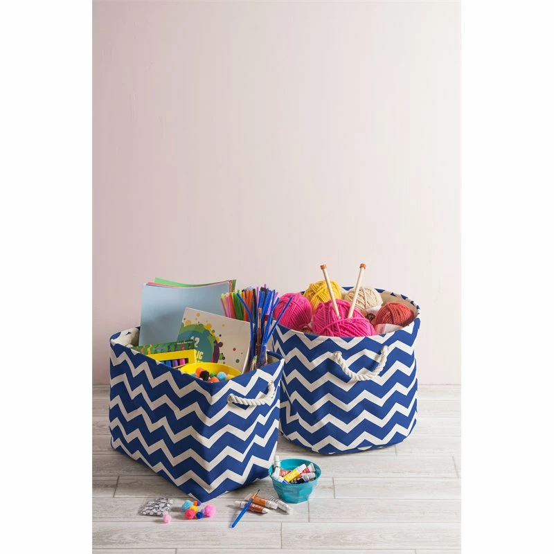 Buy โ DII Round Modern Polyester Chevron Large Storage Bin In Navy Blue โจ - Image 2
