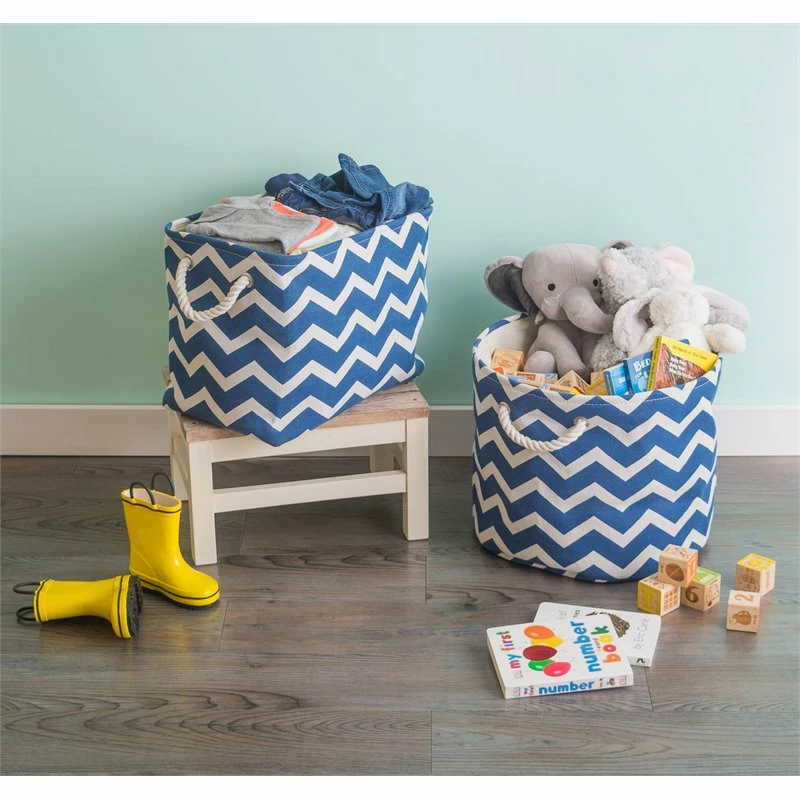 Buy โ DII Round Modern Polyester Chevron Large Storage Bin In Navy Blue โจ - Image 3
