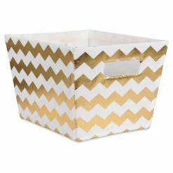 Wholesale 👍 DII 10" Trapezoid Modern Polyester Chevron Storage Bin In Gold 🎉