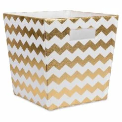 Best Sale 🎁 DII 12.9" Trapezoid Modern Polyester Chevron Storage Bin In Gold 🎁