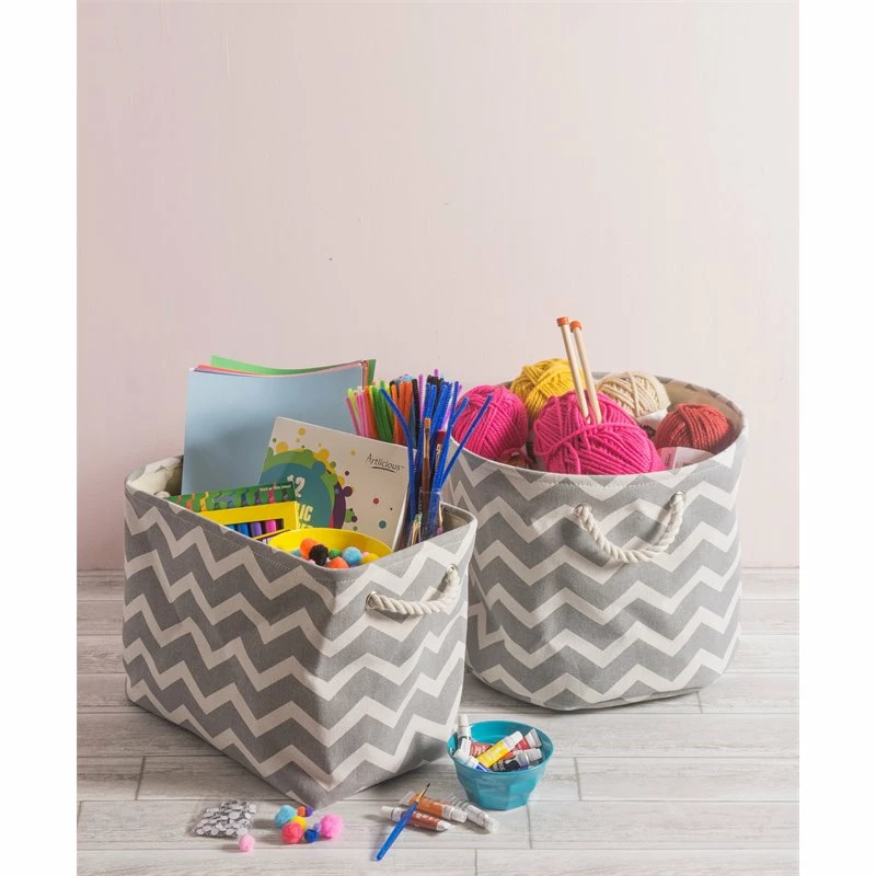Wholesale ❤️ DII 10" Rectangle Modern Polyester Chevron Medium Storage Bin In Gray 😉 - Image 2