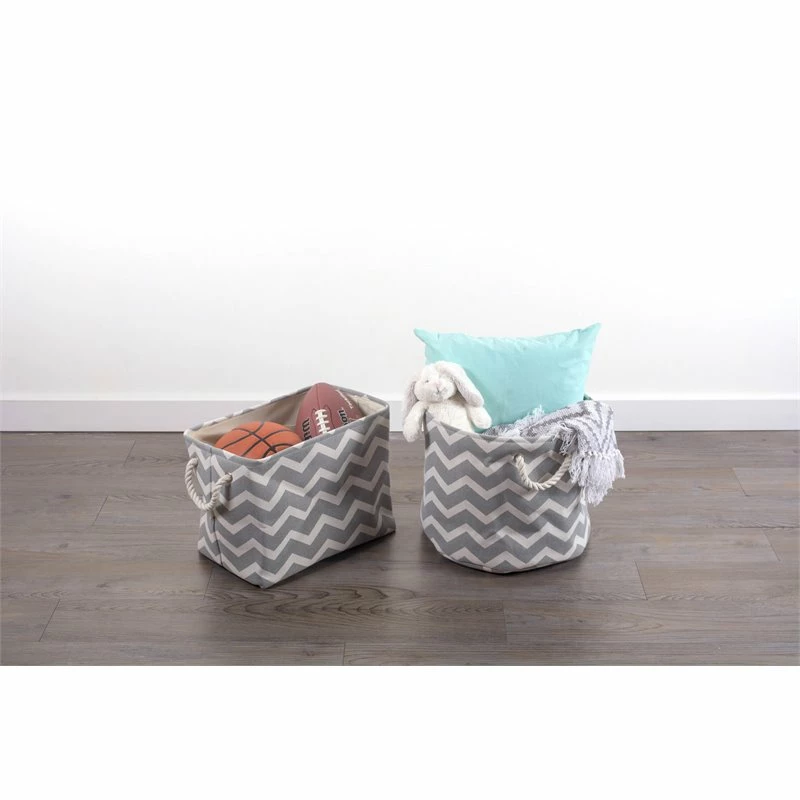 Deals ๐ DII 15" Round Modern Polyester Chevron Medium Storage Bin In Gray ๐ - Image 2