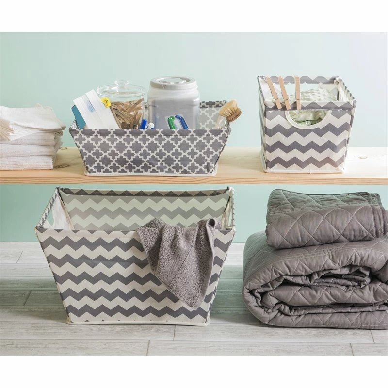 Wholesale โ DII 14" Trapezoid Modern Polyester Chevron Large Storage Bin In Gray ๐คฉ - Image 2