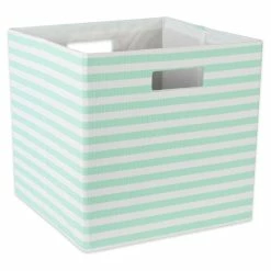 Promo 😉 DII 12.9" Square Modern Polyester Cube Pinstripe Storage Bin In Aqua Blue 🤩