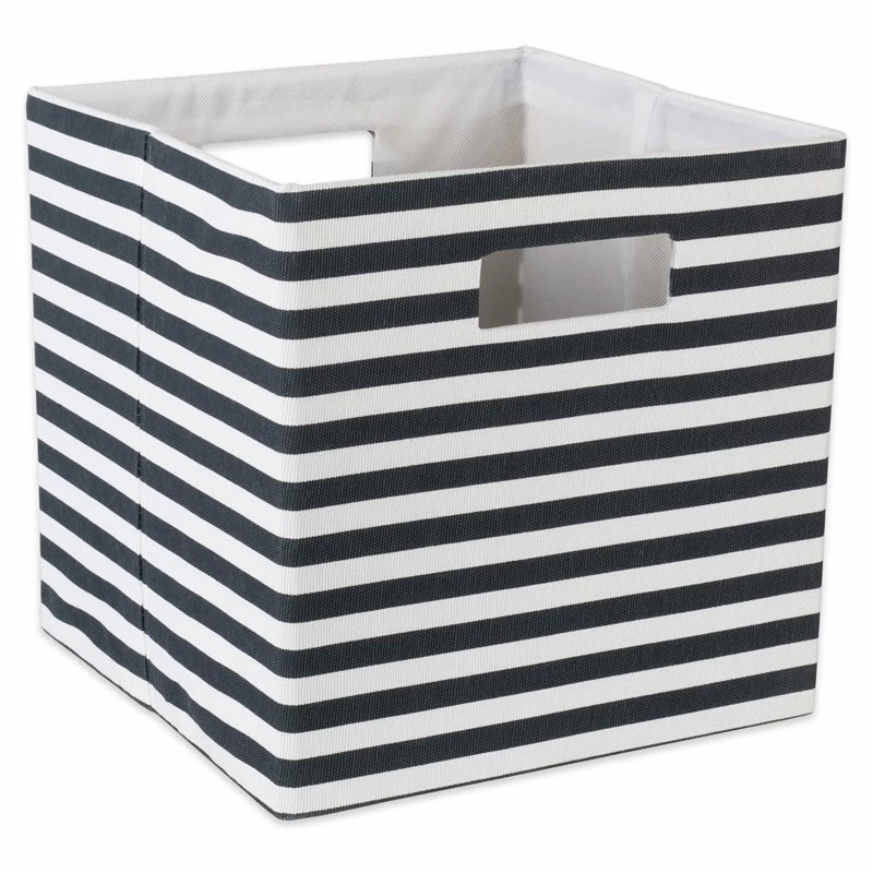 Promo ๐ DII 11" Square Modern Polyester Cube Pinstripe Storage Bin In Black ๐