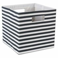 Best Pirce ⌛ DII 12.9" Square Modern Polyester Cube Pinstripe Storage Bin In Black 💯