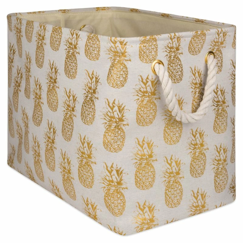 Discount 👍 DII Rectangle Modern Polyester Pineapple Large Storage Bin In Gold ⌛