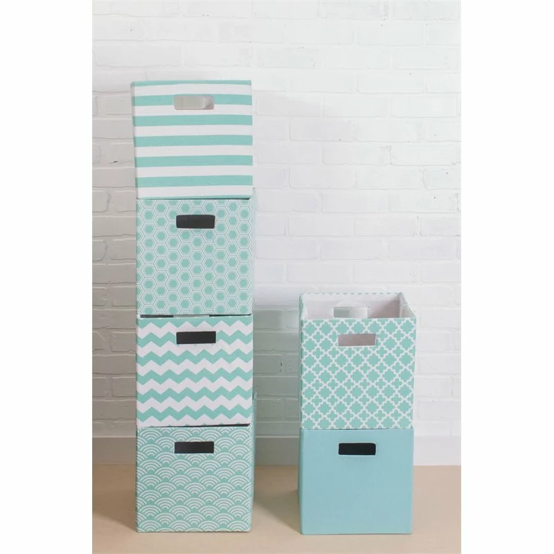 Wholesale 🌟 DII 12.9" Square Modern Polyester Cube Stripe Storage Bin In Aqua Blue 🎉 - Image 2