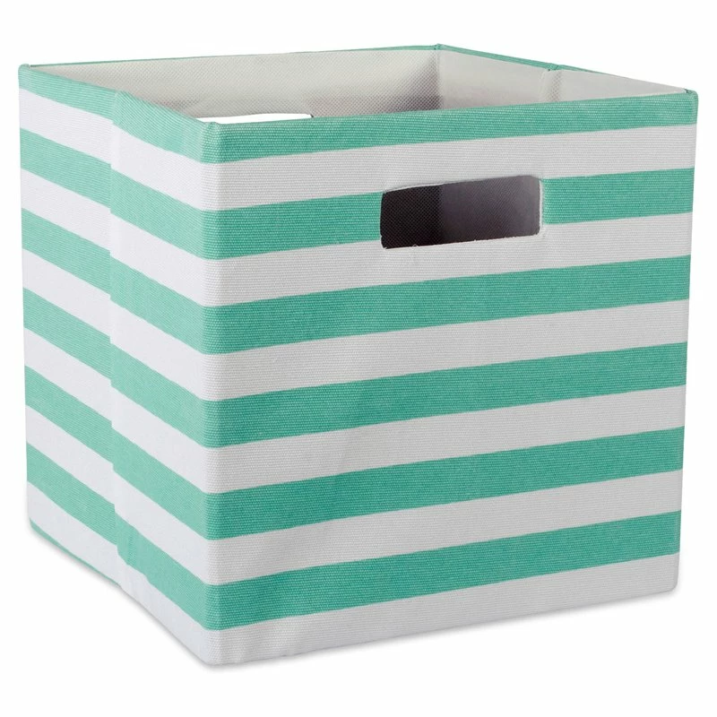 Wholesale 🌟 DII 12.9" Square Modern Polyester Cube Stripe Storage Bin In Aqua Blue 🎉