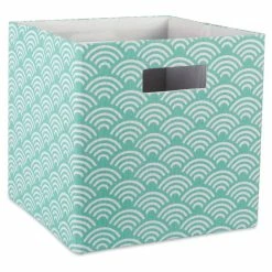 Best Sale 💯 DII 12.9" Square Modern Polyester Cube Waves Storage Bin In Aqua Blue ❤️