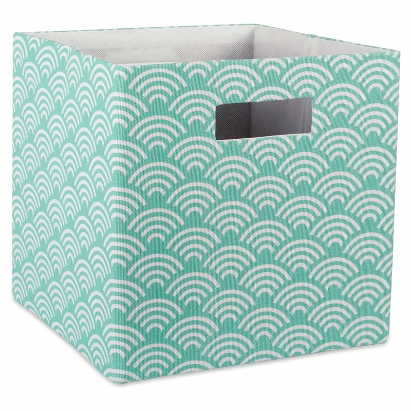 Best Sale ๐ฏ DII 12.9" Square Modern Polyester Cube Waves Storage Bin In Aqua Blue โค๏ธ