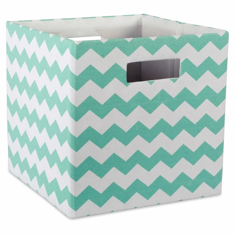 New โญ DII 12.9" Square Modern Polyester Cube Chevron Storage Bin In Aqua Blue ๐