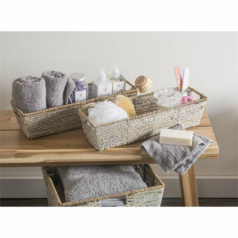 Budget ๐ฅ DII Trapezoid Modern Seagrass Storage Bin In Metallic Silver (Set Of 2) ๐ฏ - Image 2