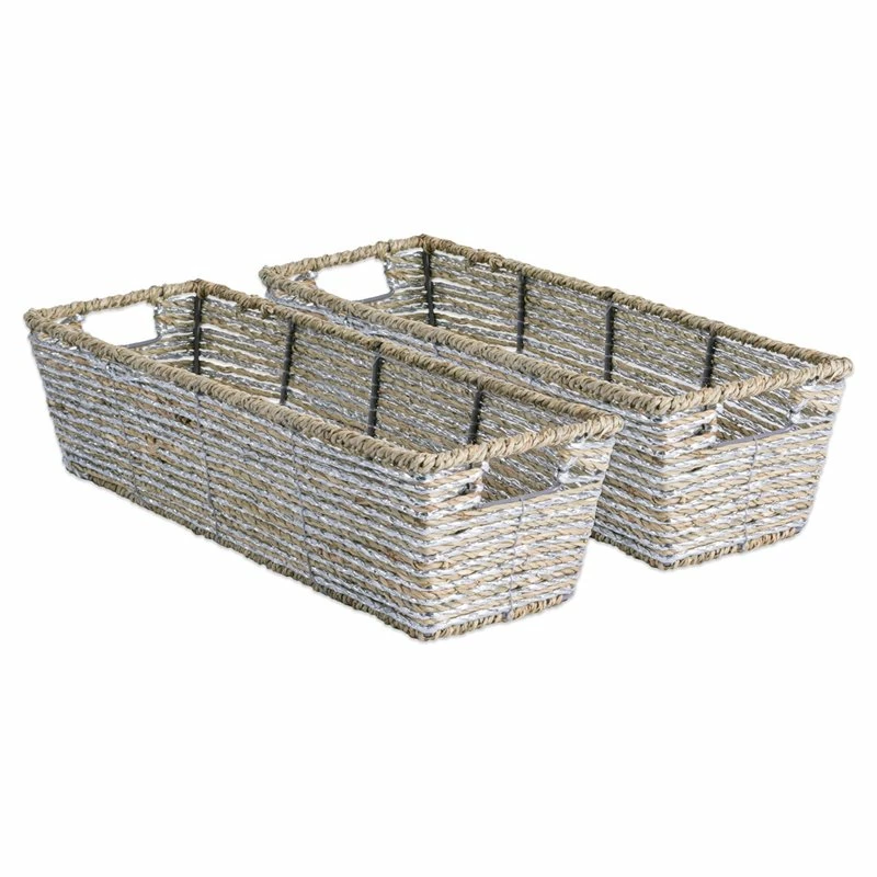 Budget ๐ฅ DII Trapezoid Modern Seagrass Storage Bin In Metallic Silver (Set Of 2) ๐ฏ