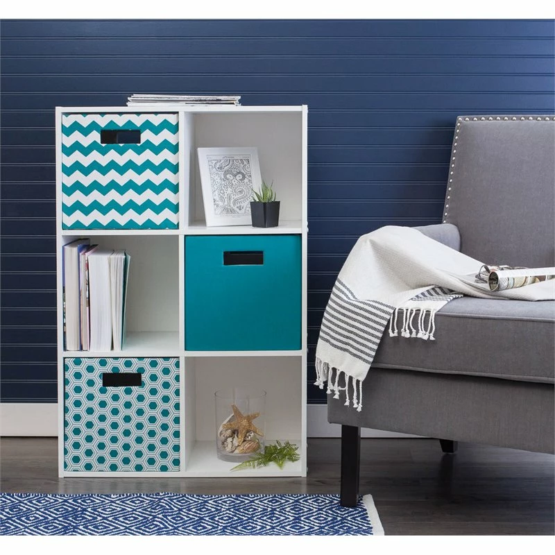 Budget ๐ DII 12.9" Square Modern Polyester Cube Chevron Storage Bin In Teal Blue ๐ - Image 2