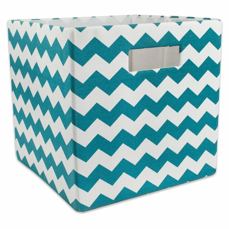 Budget ๐ DII 12.9" Square Modern Polyester Cube Chevron Storage Bin In Teal Blue ๐