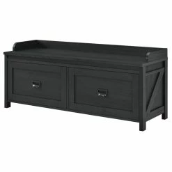Promo 😍 Ameriwood Home SystemBuild Farmington Entryway Storage Bench In Black Oak ❤️