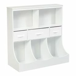 Best reviews of 🔔 Costway Wood Freestanding Combo Shelf Cubby Bin With 3 Baskets In White ⌛