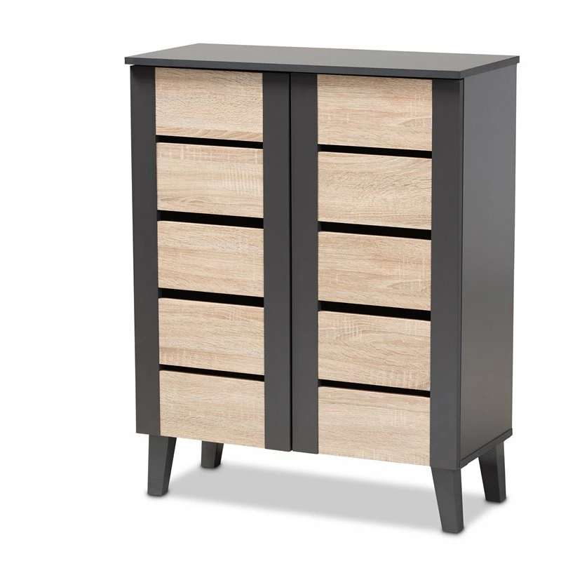 Wholesale โ๏ธ Bowery Hill Two-Tone Brown And Dark Gray 2-Door ๐ Shoe Cabinet โค๏ธ