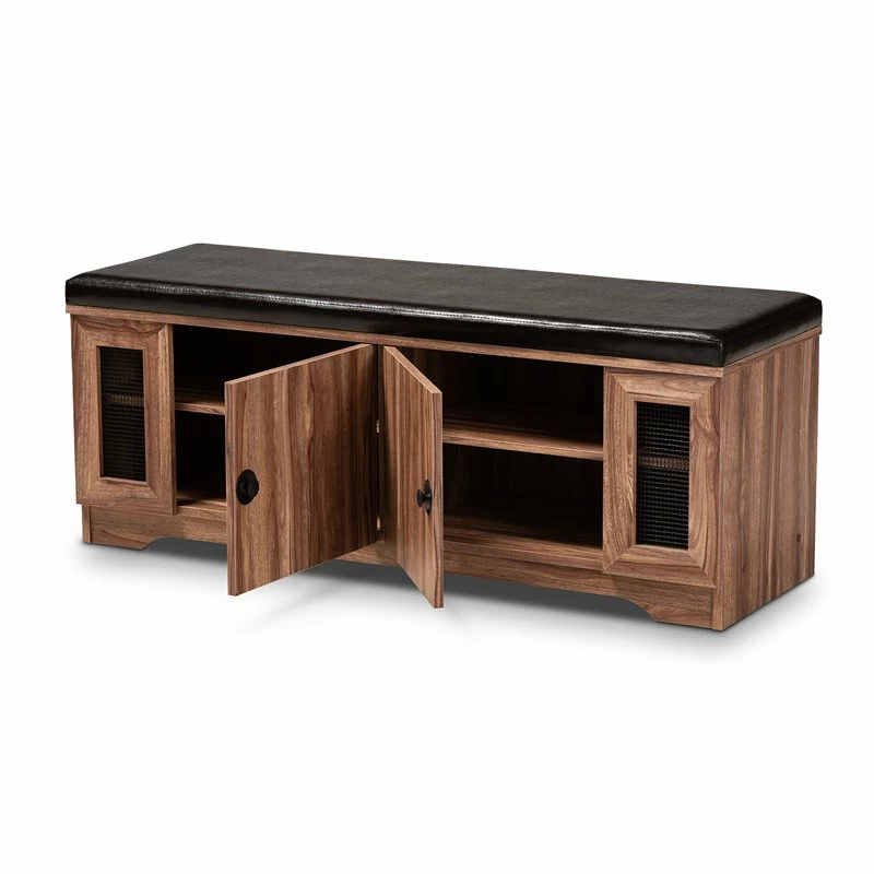 Cheapest ๐ Bowery Hill Brown Faux Leather 2-Door 4-Shelves Wood ๐ Shoe Storage Bench โ - Image 2