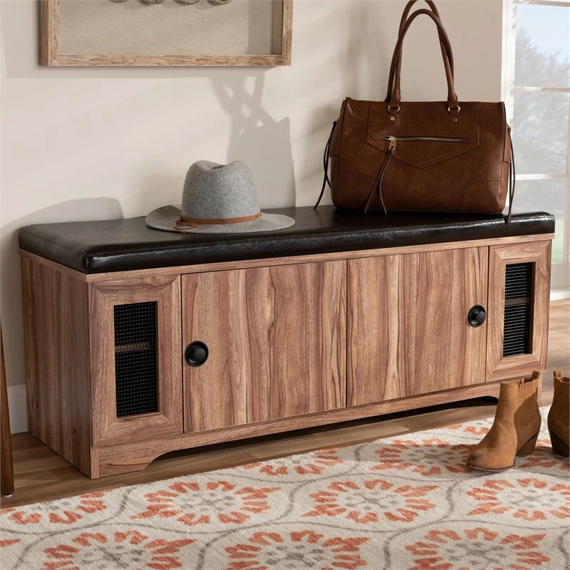 Cheapest ๐ Bowery Hill Brown Faux Leather 2-Door 4-Shelves Wood ๐ Shoe Storage Bench โ - Image 7