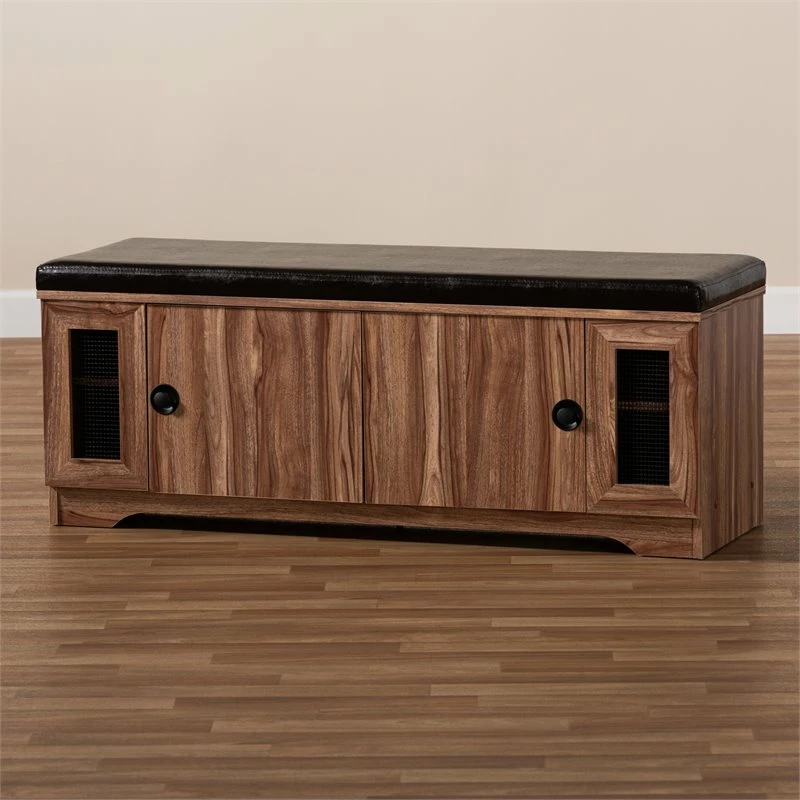 Cheapest ๐ Bowery Hill Brown Faux Leather 2-Door 4-Shelves Wood ๐ Shoe Storage Bench โ - Image 9