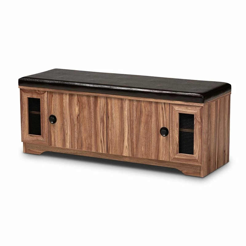 Cheapest ๐ Bowery Hill Brown Faux Leather 2-Door 4-Shelves Wood ๐ Shoe Storage Bench โ