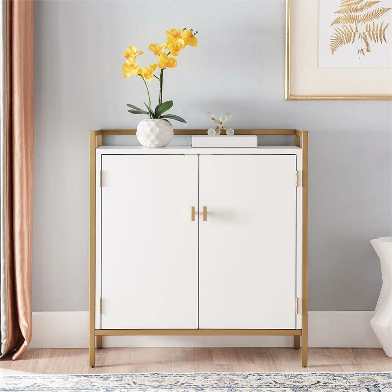 Best reviews of ๐ Leick Furniture Leick Home 9200-WTGL Claudette Mixed Metal And Wood Foyer Cabinet In White/Gold โ - Image 6