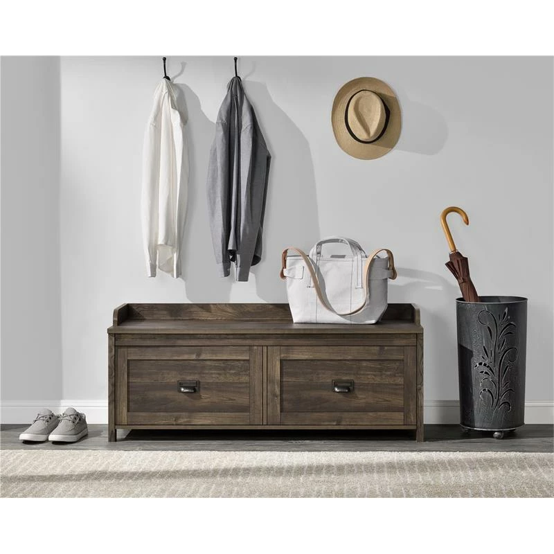 Budget ๐ Bowery Hill Farmhouse Entryway Storage Bench In Rustic Brown โญ - Image 2
