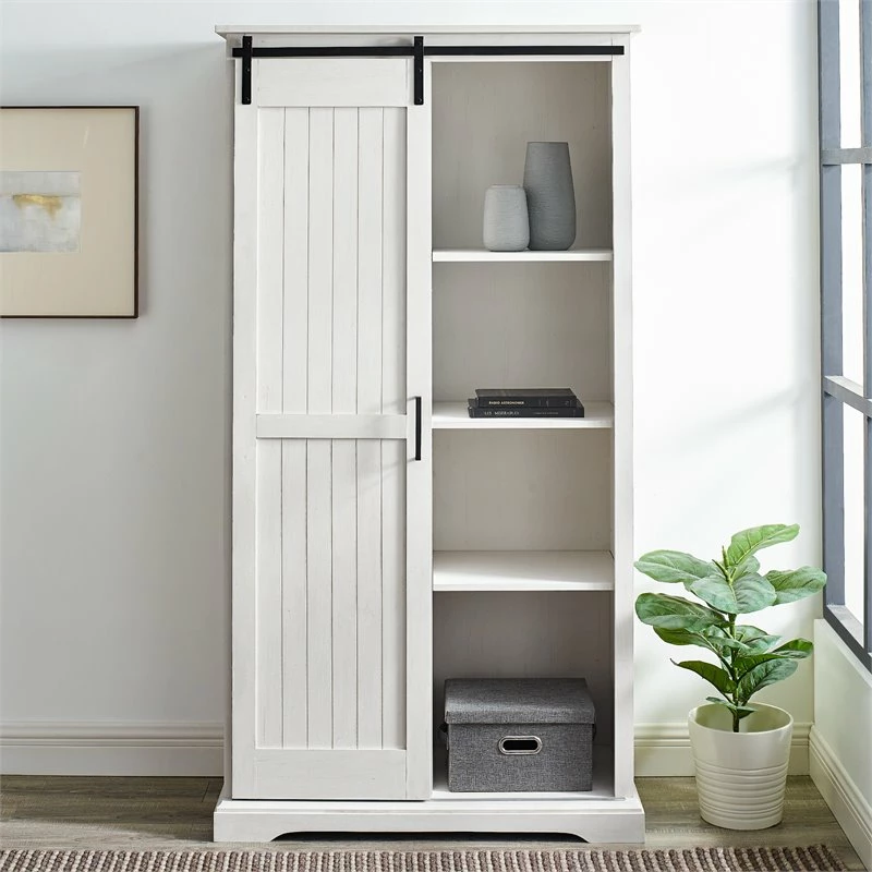 Discount 🥰 Walker Edison Modern Farmhouse Grooved Sliding Door Tall Storage Cabinet In Brushed White 👏 - Image 3